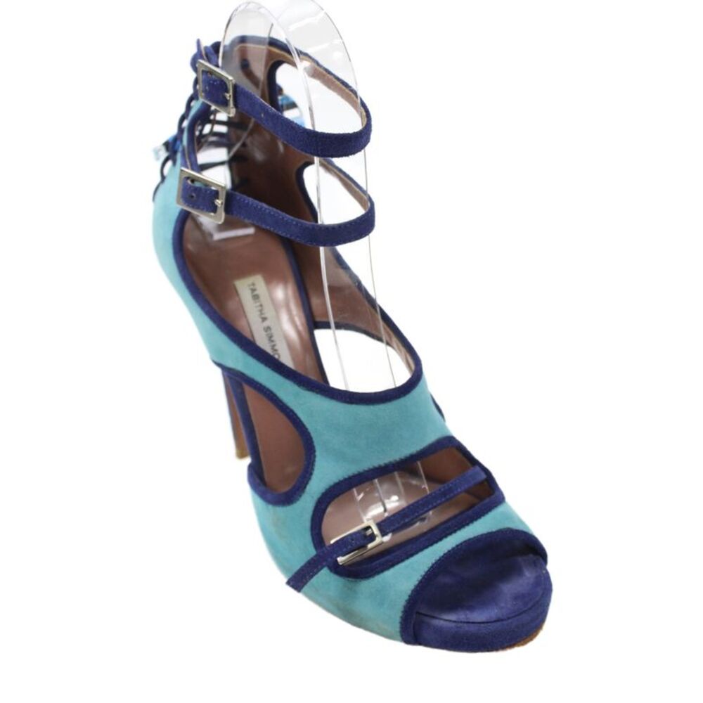 Tabitha Simmons Womens Multicolor Suede Open Toe Ankle Strap Shoes Blue Size 8
